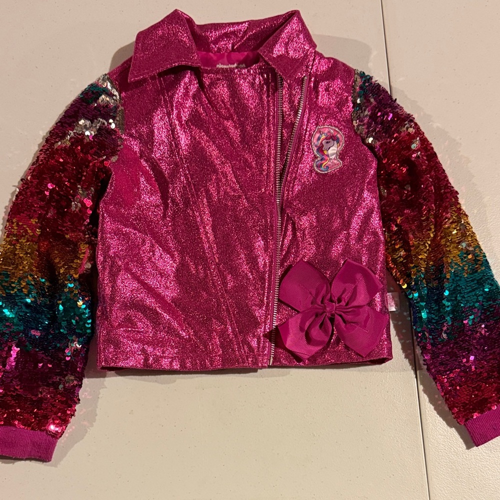 Jojo Siwa Shiny Hot Pink Jacket with Sequin Rainbow Sleeves